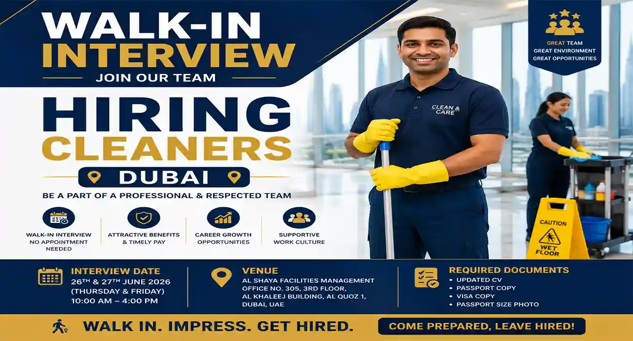 Urgent Hiring: Male and Female Cleaners for Al Fajer Facilities Management in Dubai